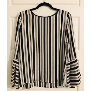 NWT Ann Taylor LOFT Navy Stripe Top Bell Sleeves